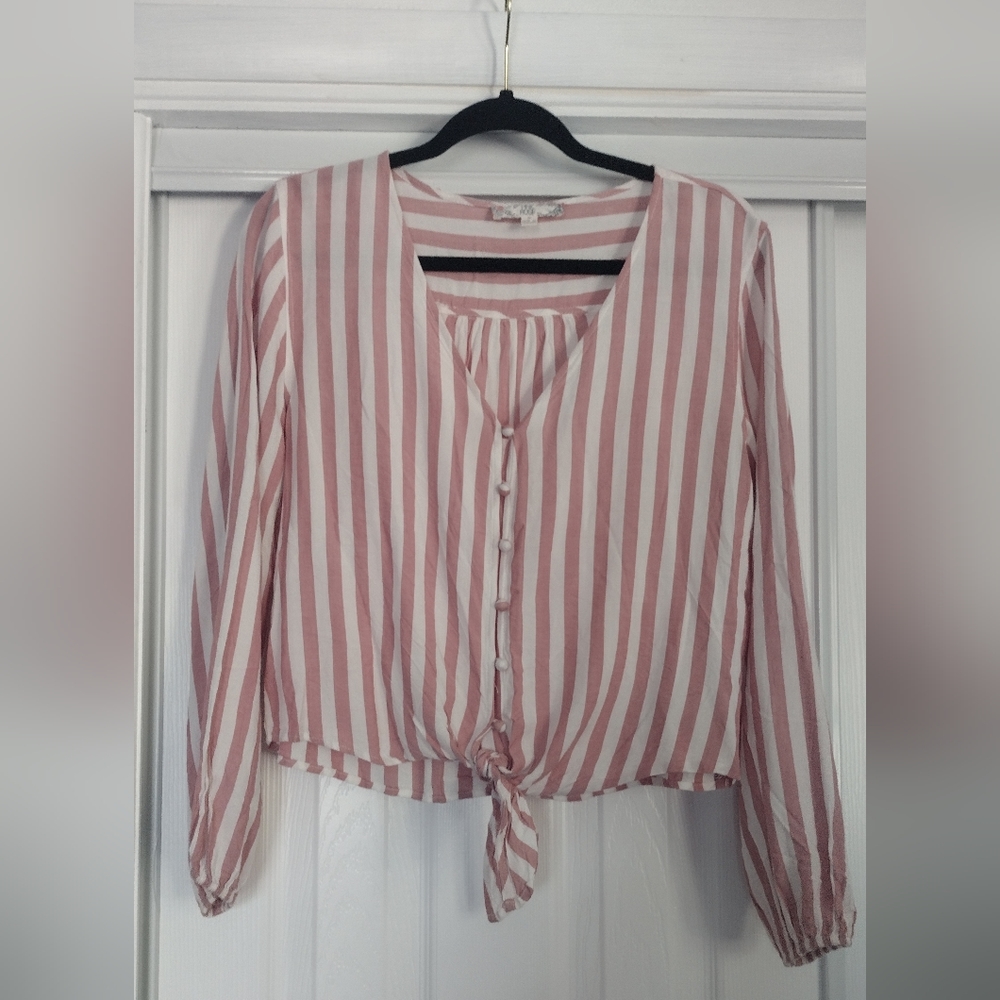 Pink striped spring blouse